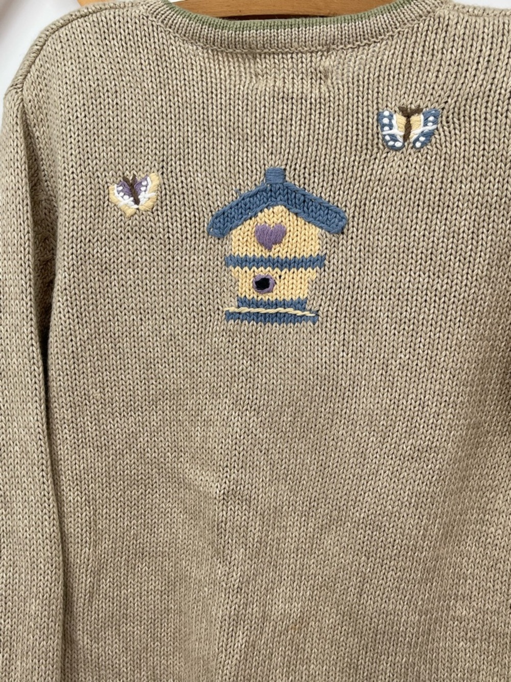 Christopher & Banks Knit Sweater with Blue-Yellow Birdhouse Hand Embroidery - Picture 10 of 13